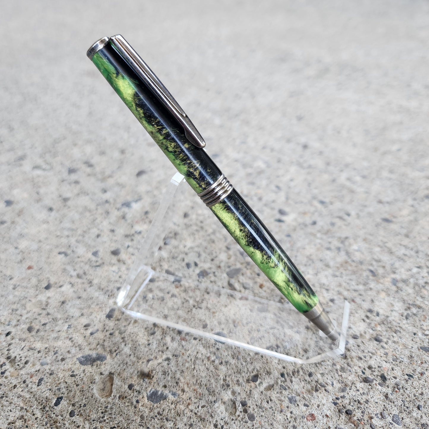 Custom Hand Turned Ballpoint Pen - Green Black
