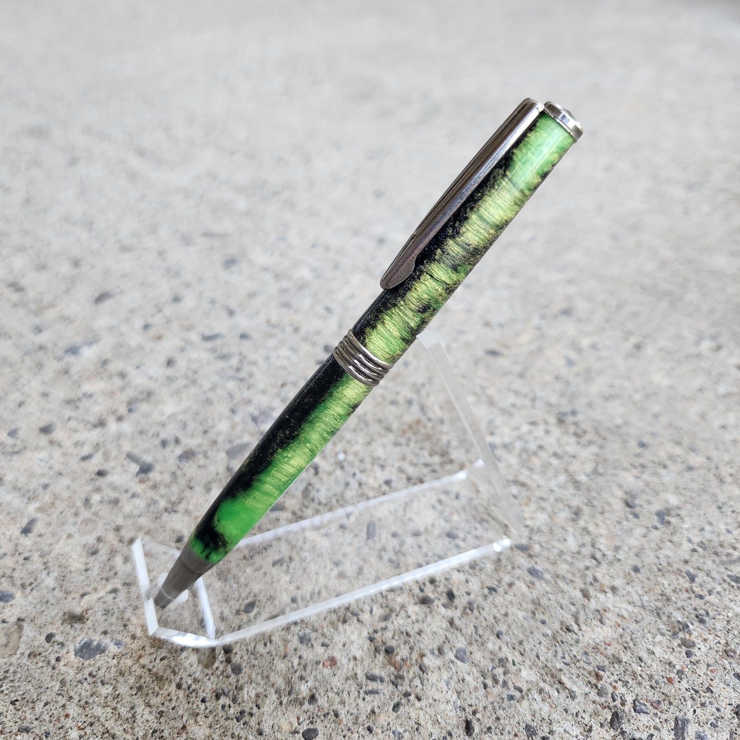 Custom Hand Turned Ballpoint Pen - Green Black