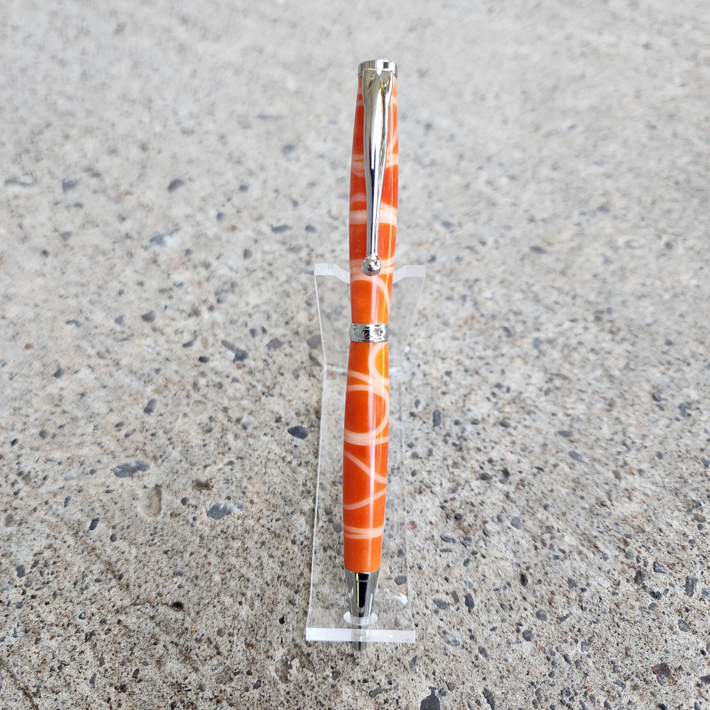 Custom Hand Turned Ballpoint Pen - Orange/White Swirl