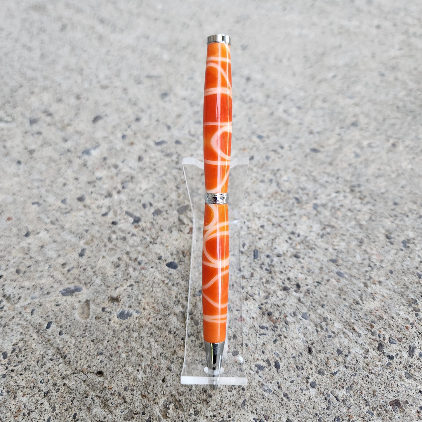 Custom Hand Turned Ballpoint Pen - Orange/White Swirl
