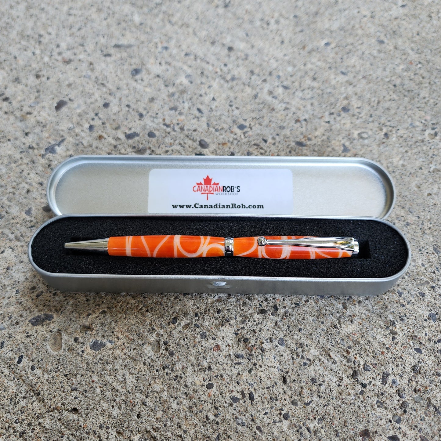 Custom Hand Turned Ballpoint Pen - Orange/White Swirl