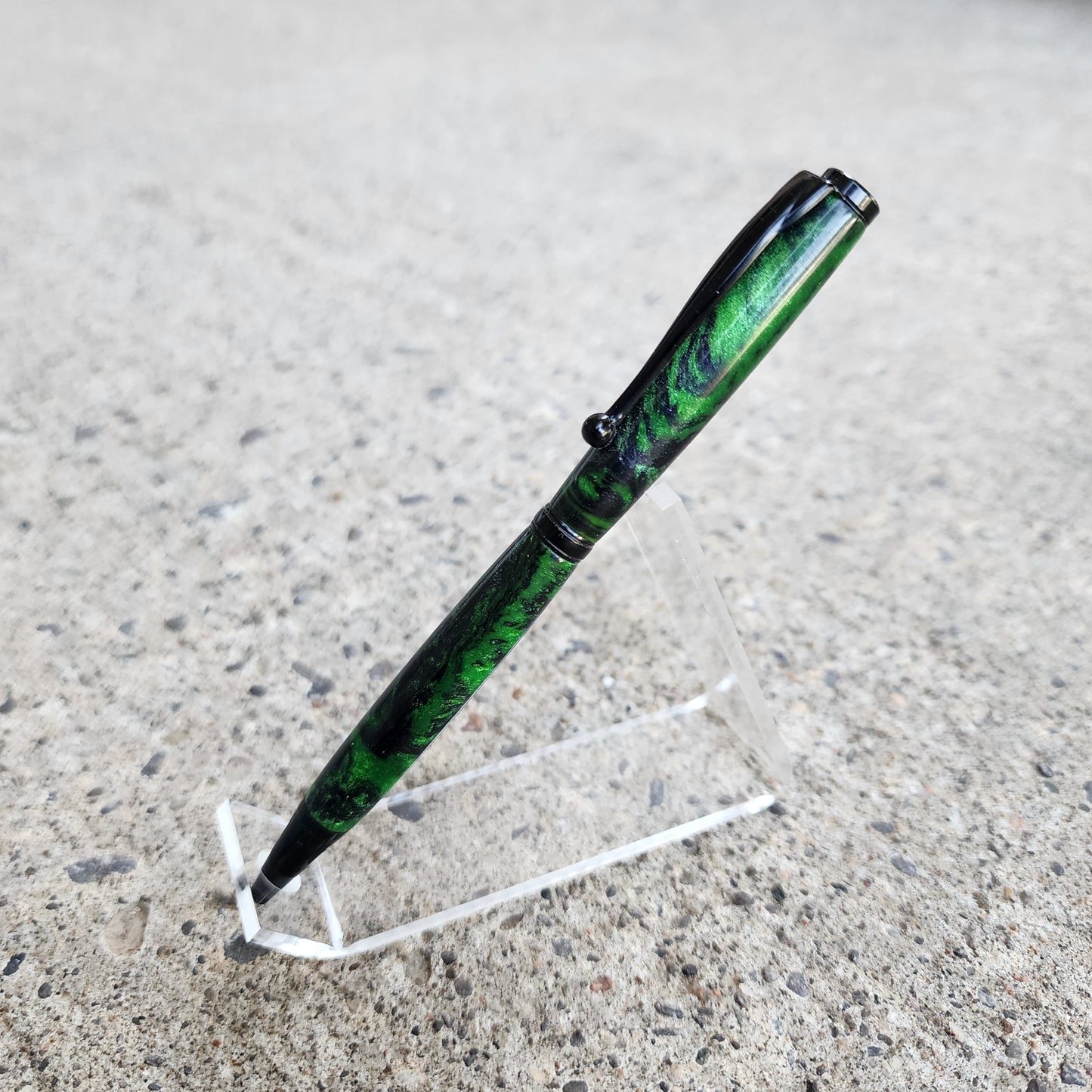 Custom Hand Turned Ballpoint Pen - Green/Black 3