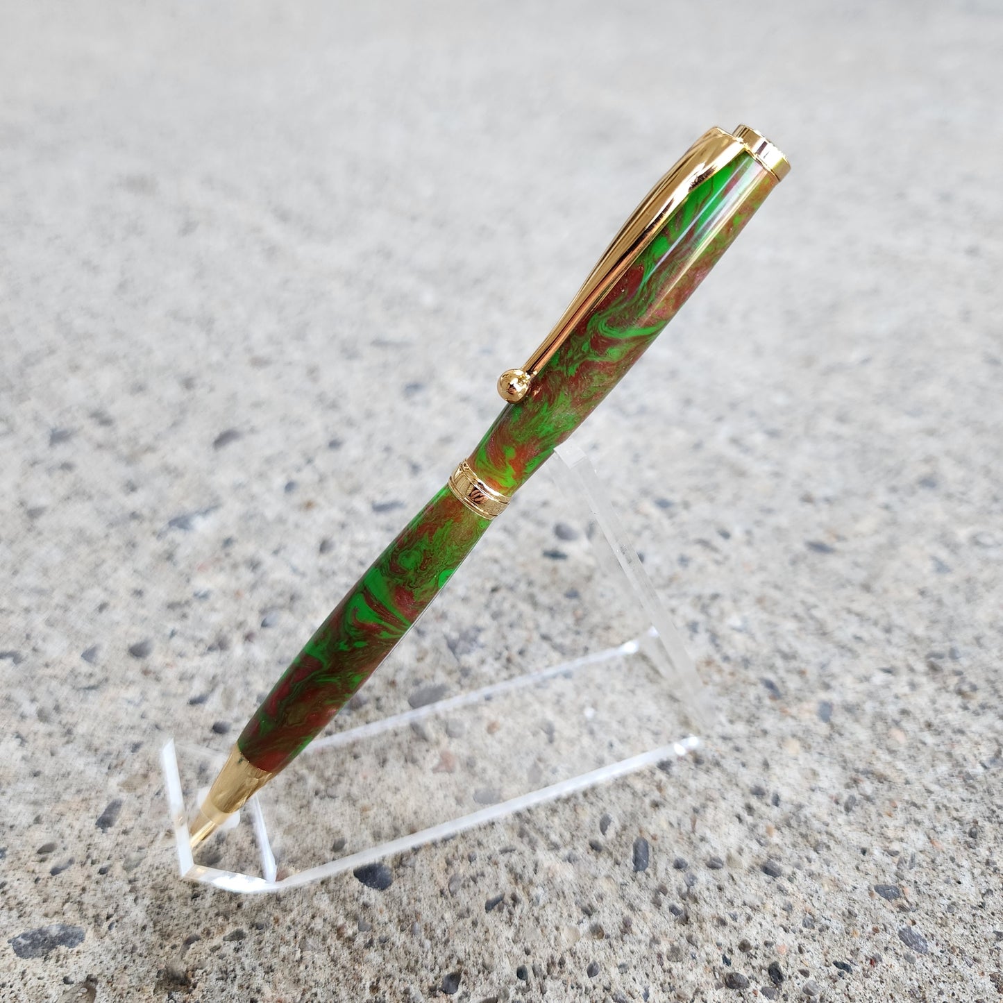 Custom Hand Turned Ballpoint Pen - Green/Red