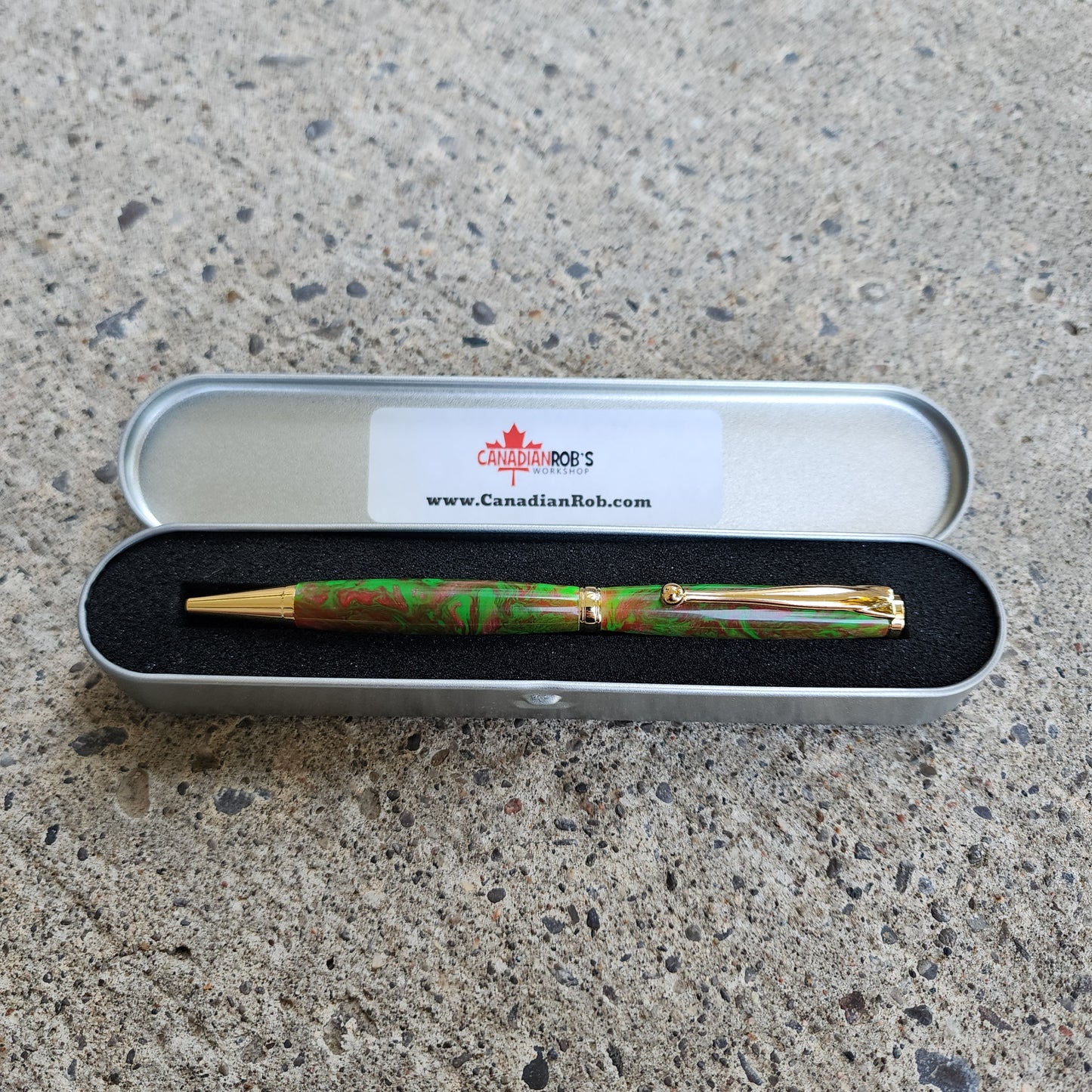 Custom Hand Turned Ballpoint Pen - Green/Red