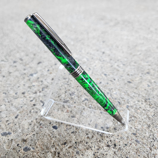 Custom Hand Turned Ballpoint Pen - Green/Black 2
