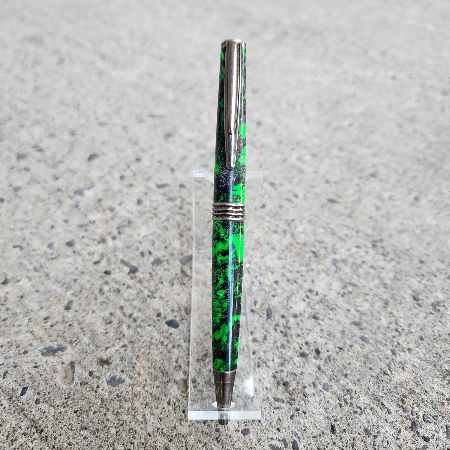 Custom Hand Turned Ballpoint Pen - Green/Black 2