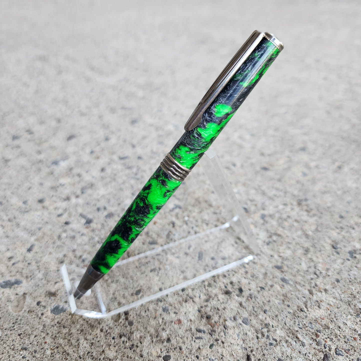 Custom Hand Turned Ballpoint Pen - Green/Black 2
