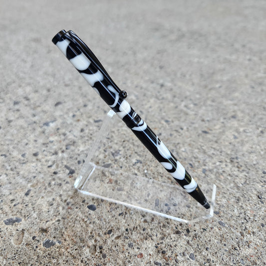 Custom Hand Turned Ballpoint Pen - White/Black