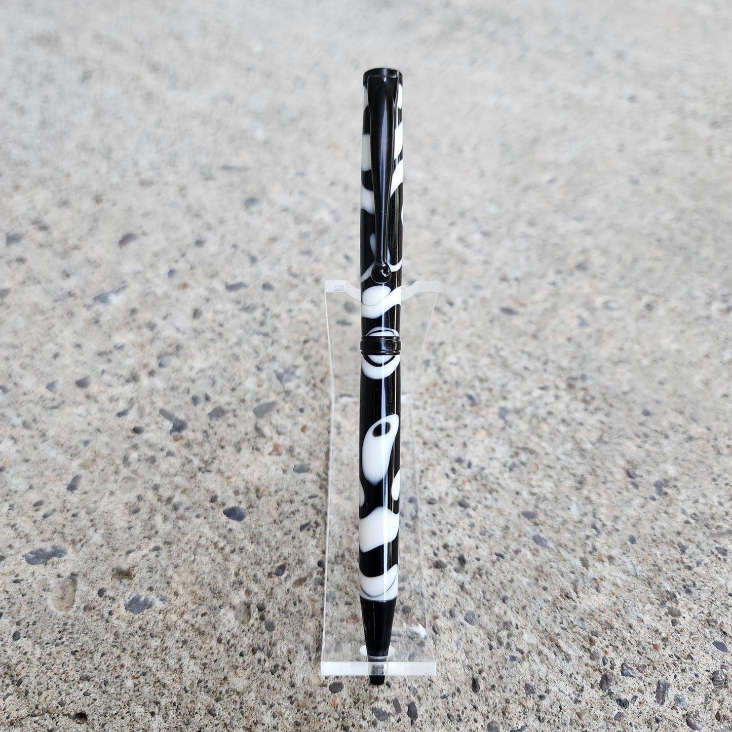 Custom Hand Turned Ballpoint Pen - White/Black