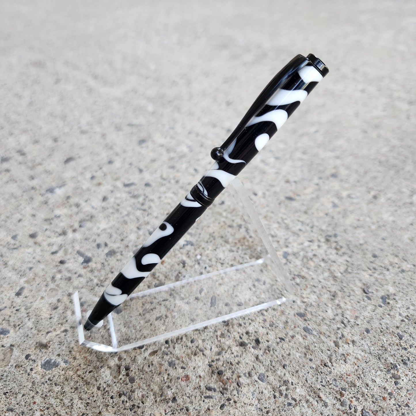 Custom Hand Turned Ballpoint Pen - White/Black