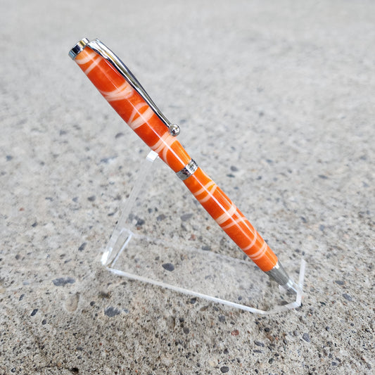 Custom Hand Turned Ballpoint Pen - Orange/White Swirl