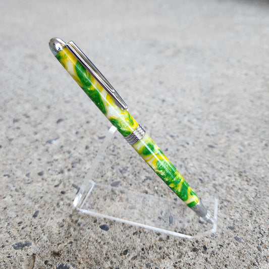 Custom Hand Turned Ballpoint Pen - White/Yellow/Green