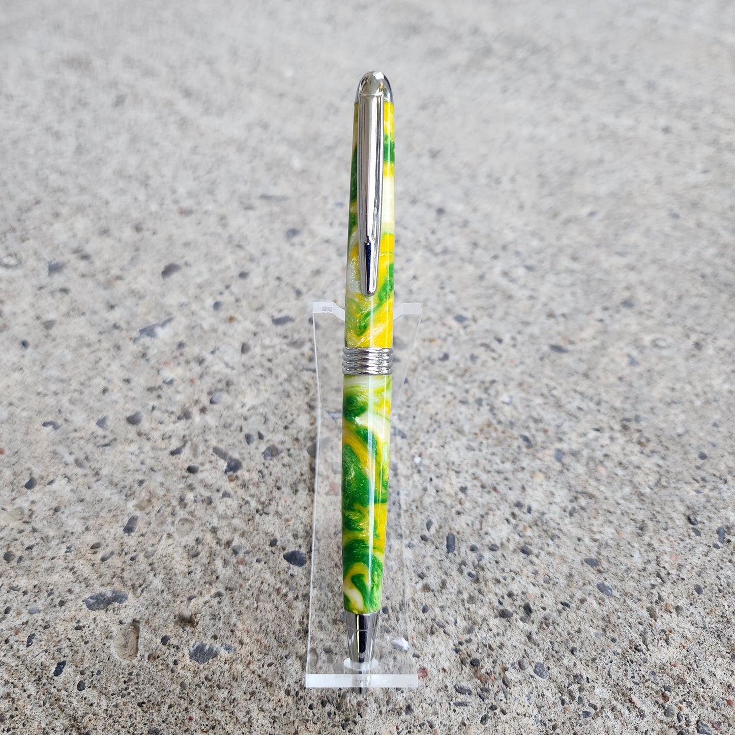 Custom Hand Turned Ballpoint Pen - White/Yellow/Green