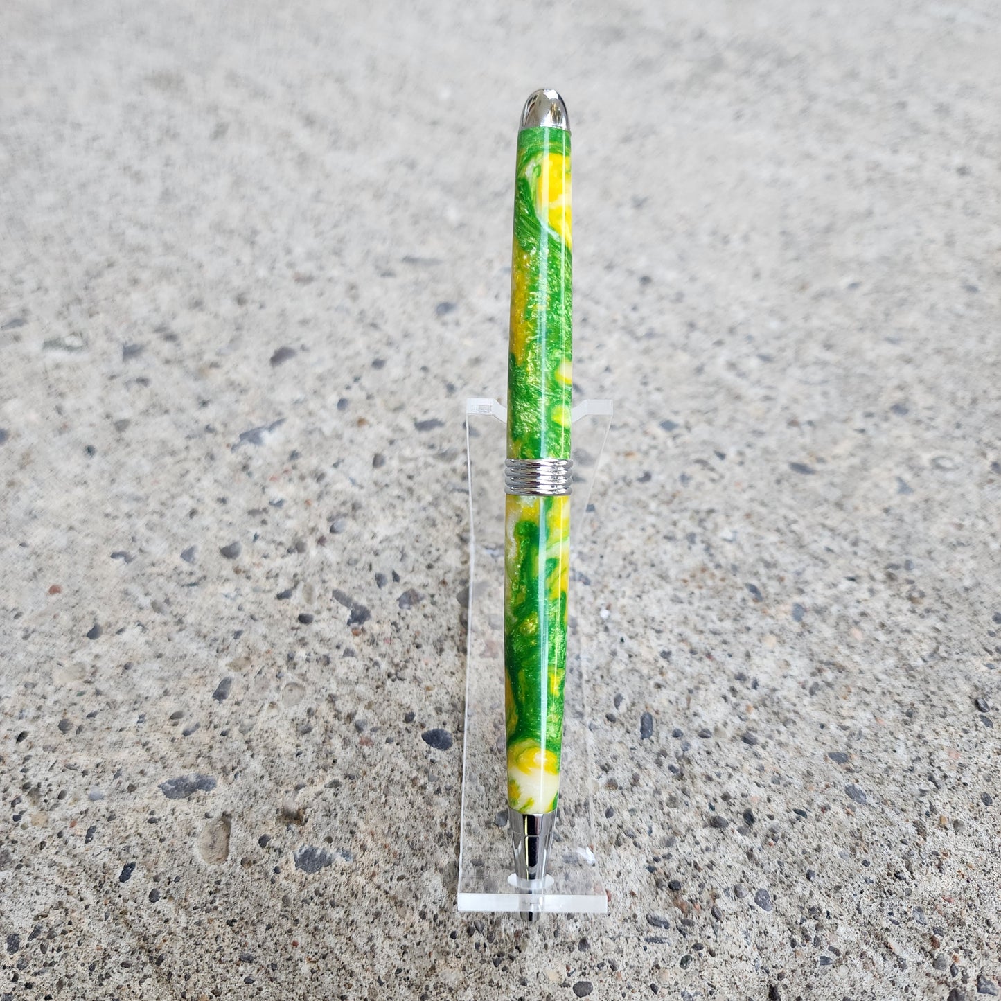 Custom Hand Turned Ballpoint Pen - White/Yellow/Green
