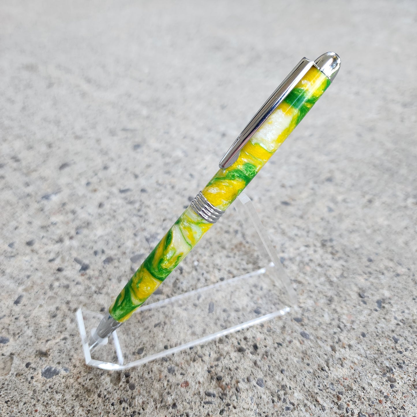 Custom Hand Turned Ballpoint Pen - White/Yellow/Green