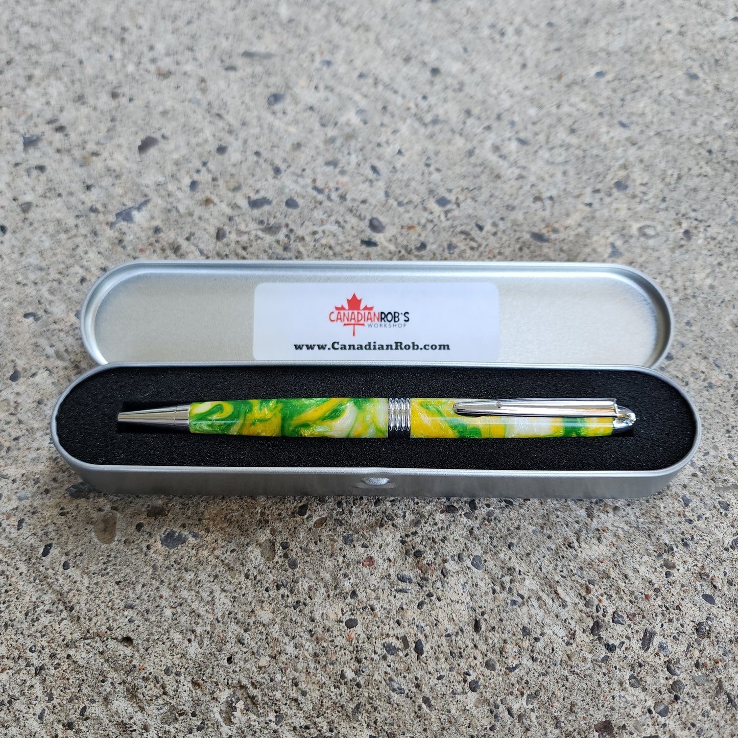 Custom Hand Turned Ballpoint Pen - White/Yellow/Green