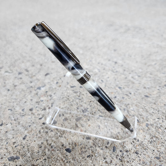 Custom Hand Turned Ballpoint Pen - White/Black Smoke 3