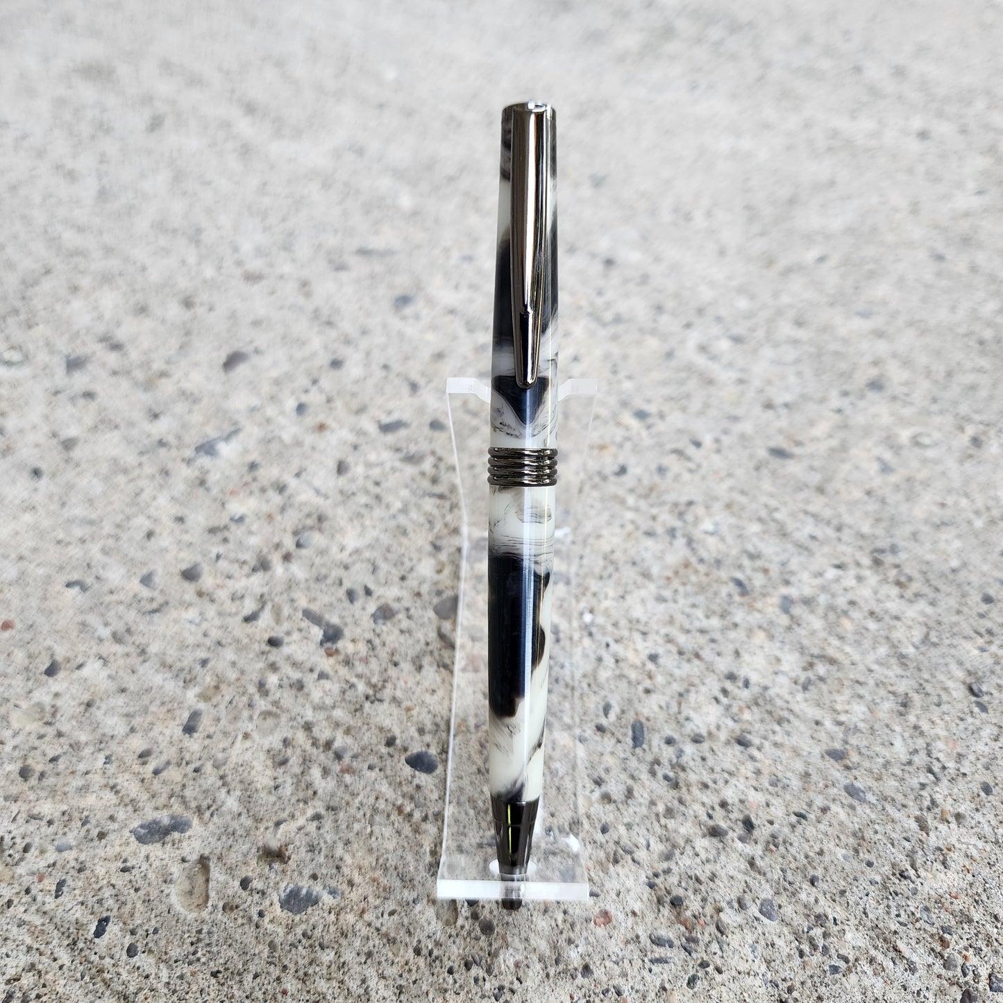 Custom Hand Turned Ballpoint Pen - White/Black Smoke 3