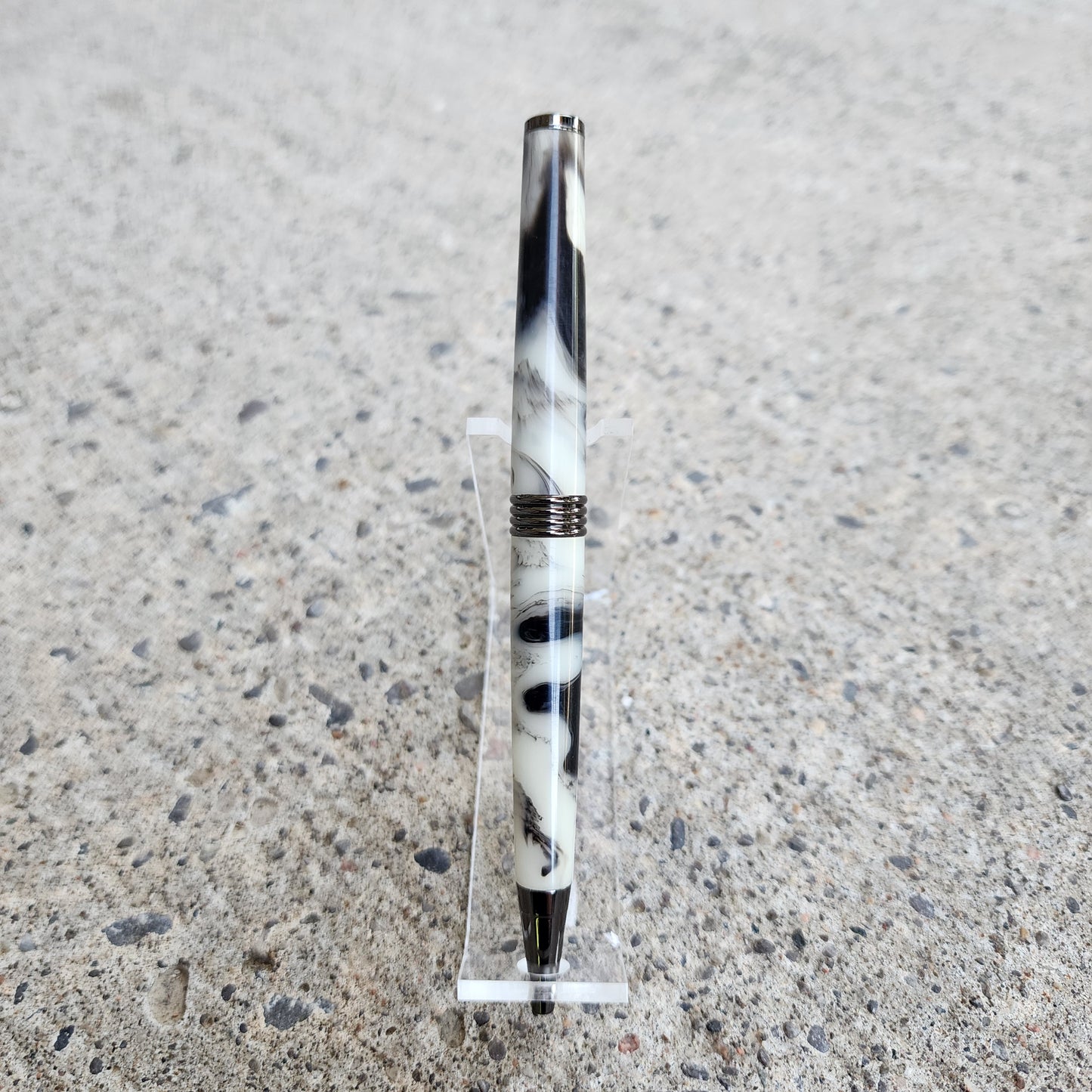 Custom Hand Turned Ballpoint Pen - White/Black Smoke 3