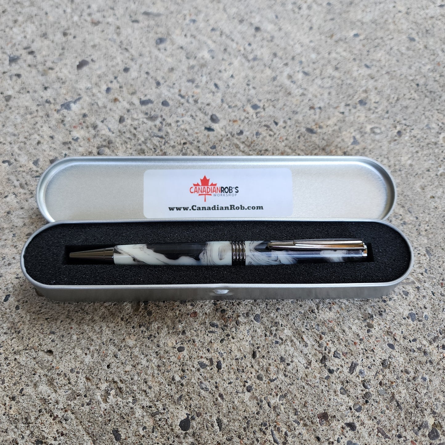 Custom Hand Turned Ballpoint Pen - White/Black Smoke 3