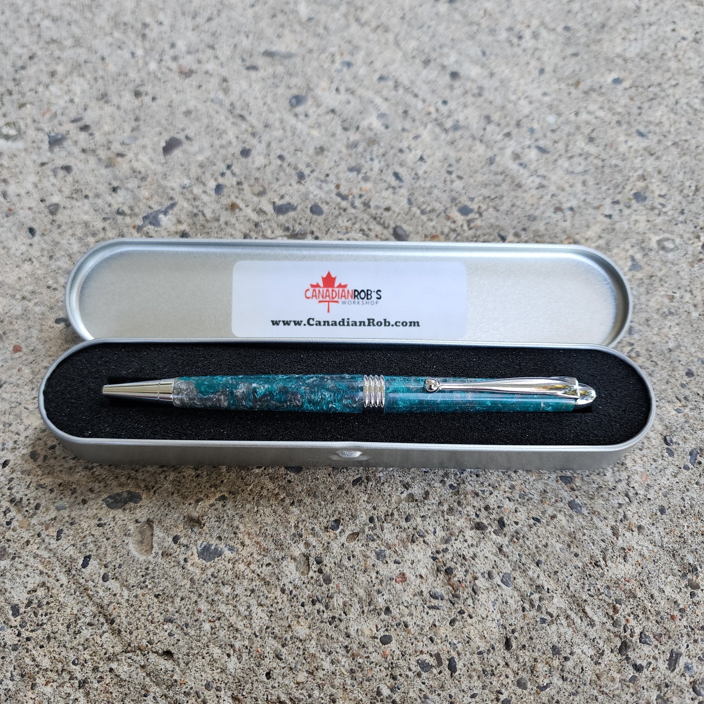 Custom Hand Turned Ballpoint Pen - Teal/Silver