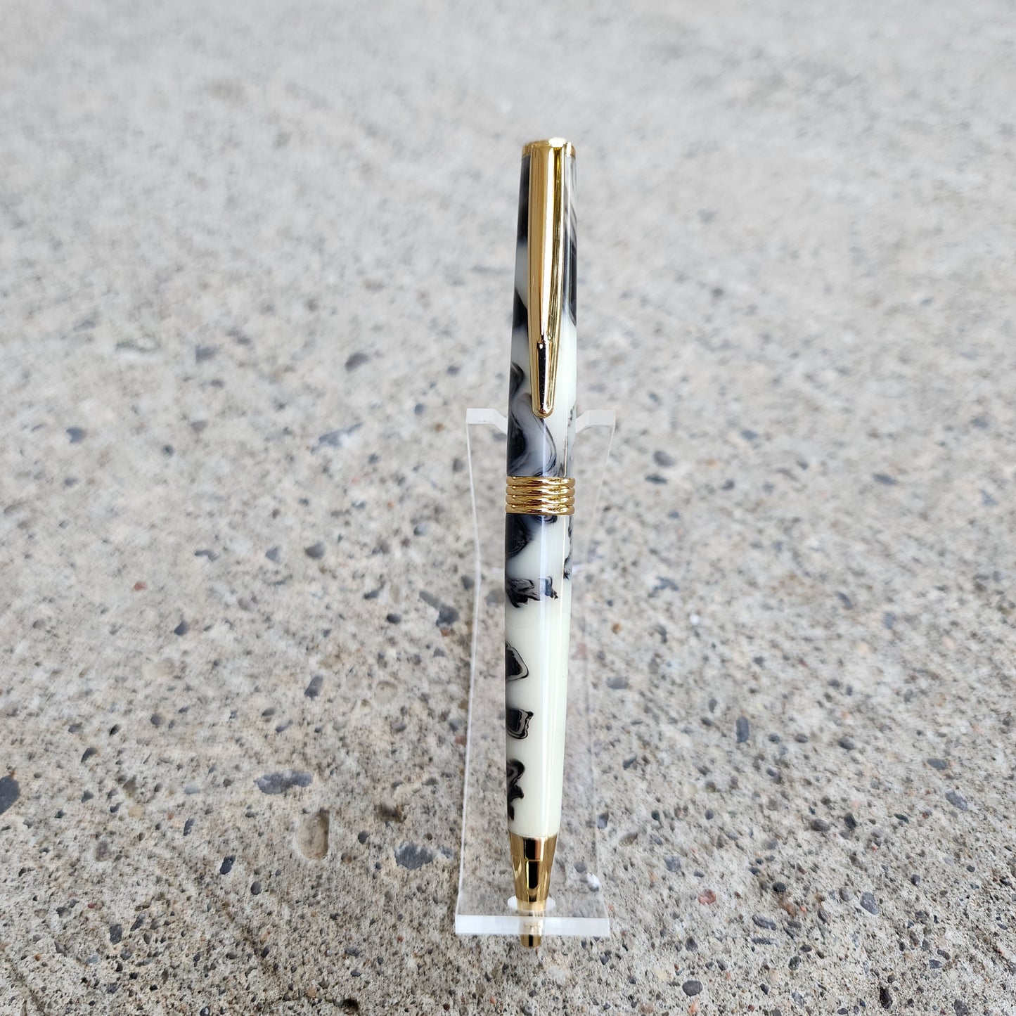 Custom Hand Turned Ballpoint Pen - Black/White Smoke