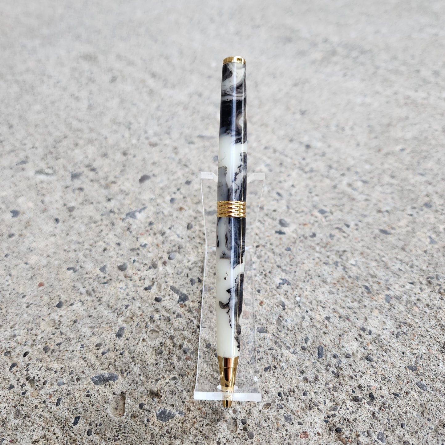 Custom Hand Turned Ballpoint Pen - Black/White Smoke