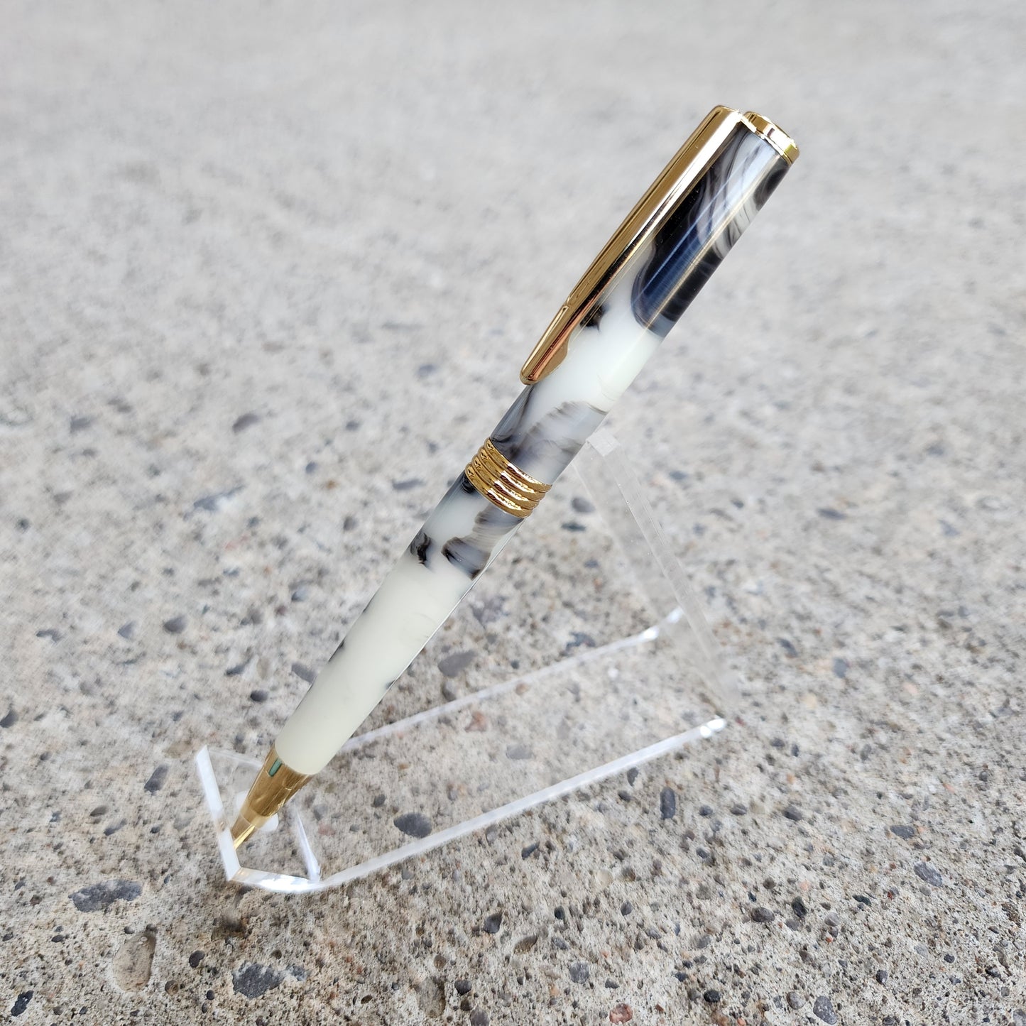 Custom Hand Turned Ballpoint Pen - Black/White Smoke