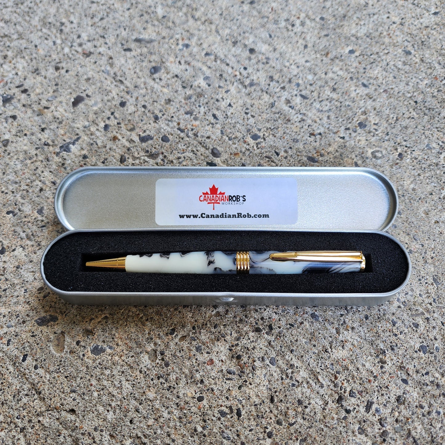 Custom Hand Turned Ballpoint Pen - Black/White Smoke
