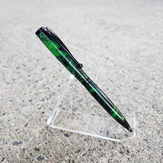 Custom Hand Turned Ballpoint Pen - Green/Black 3