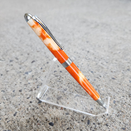 Custom Hand Turned Ballpoint Pen - Orange/White