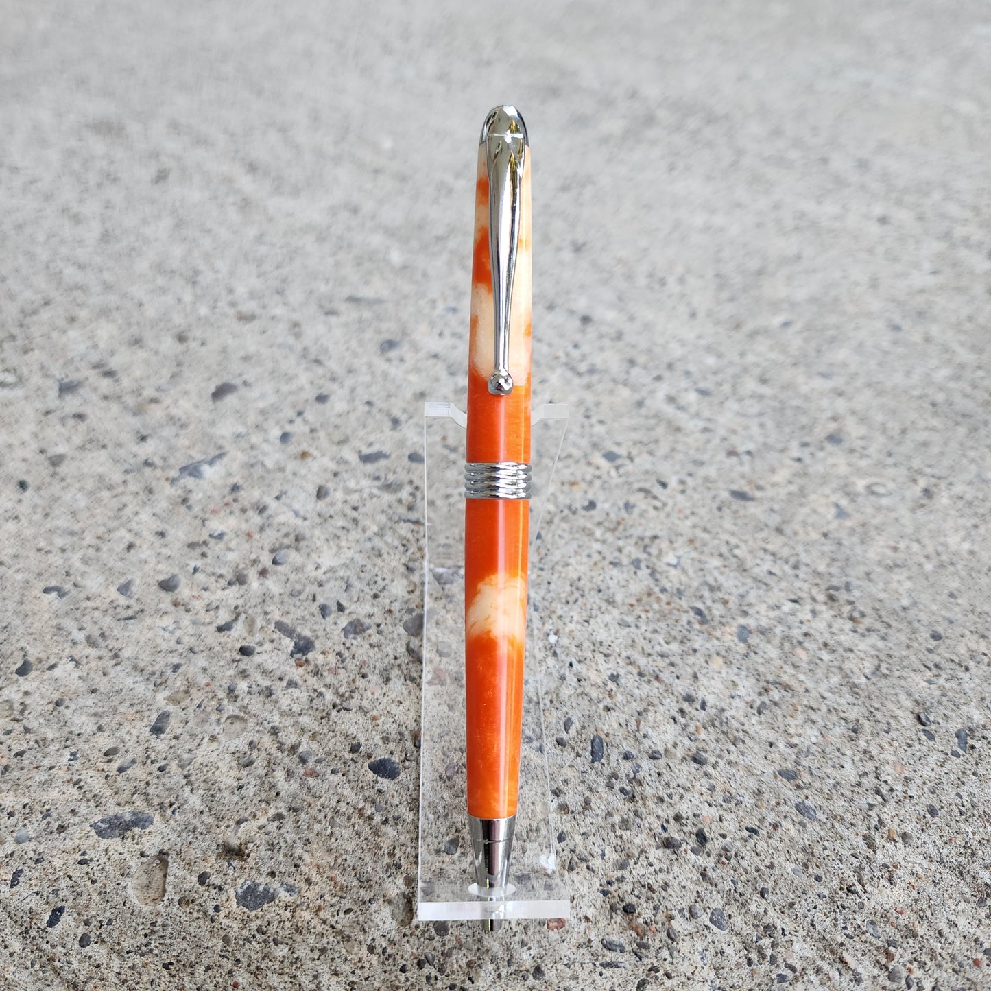 Custom Hand Turned Ballpoint Pen - Orange/White