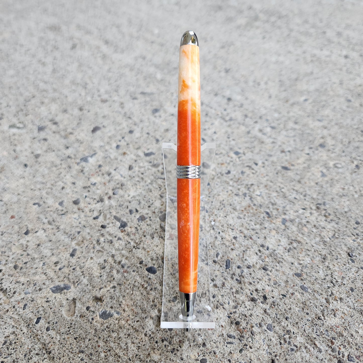Custom Hand Turned Ballpoint Pen - Orange/White