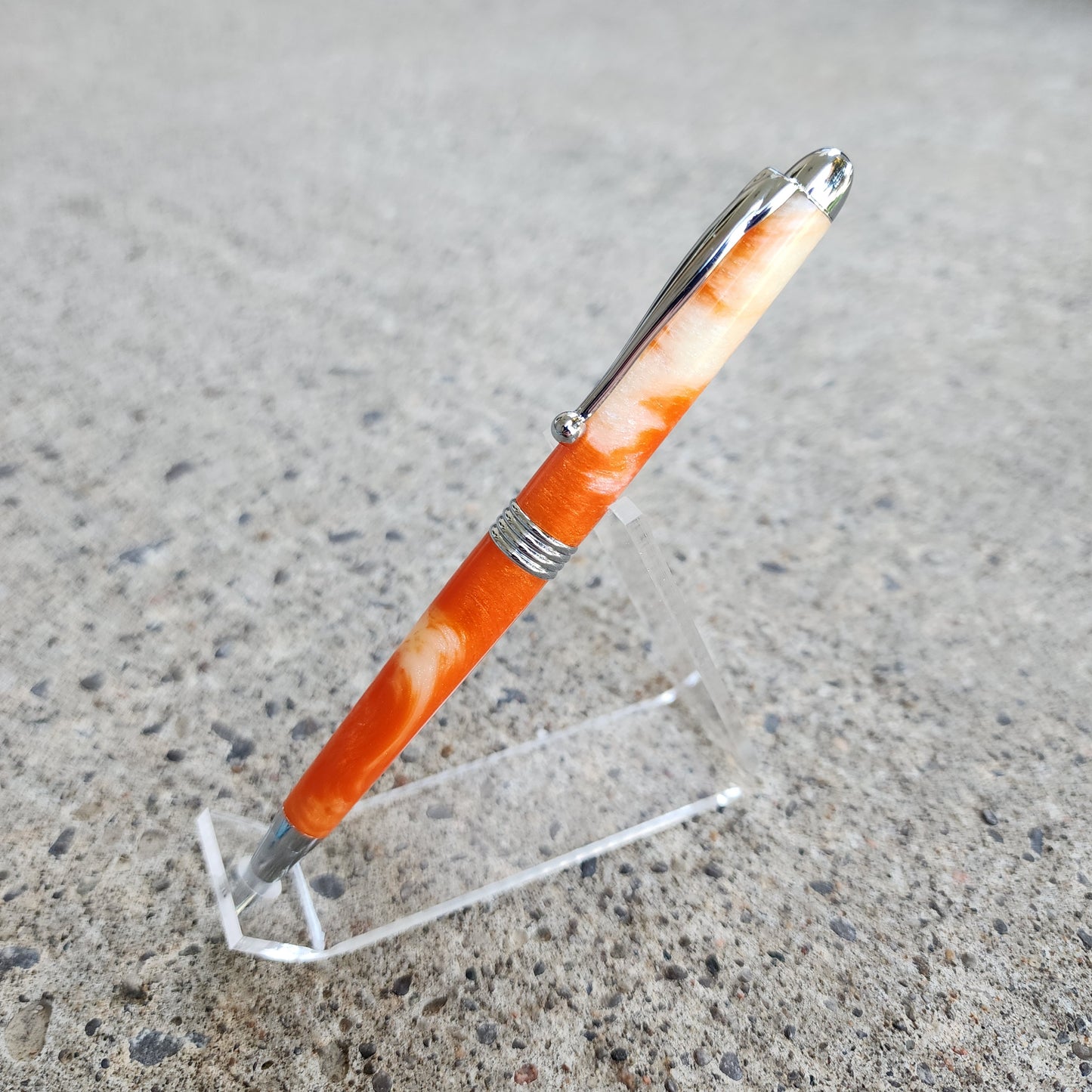 Custom Hand Turned Ballpoint Pen - Orange/White