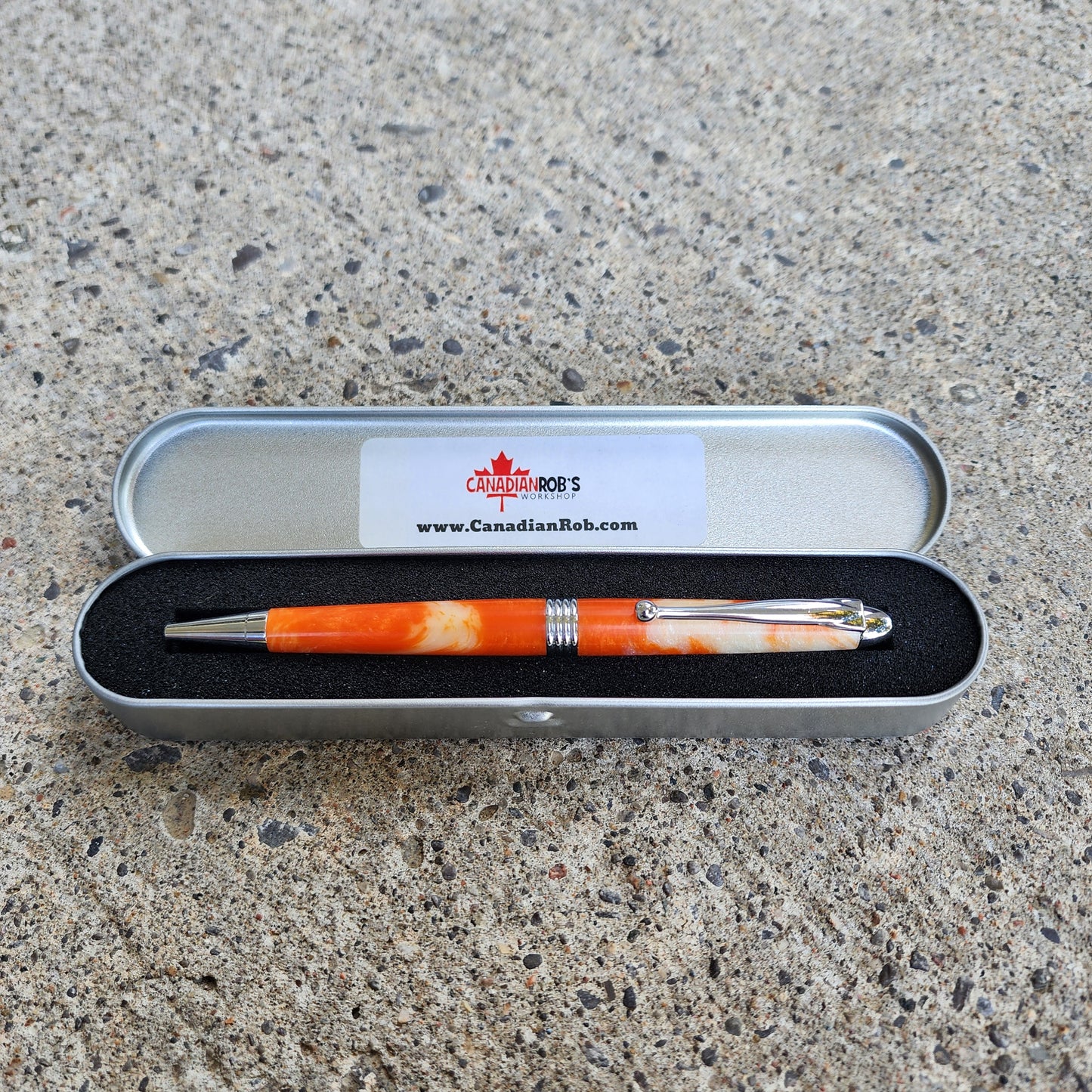 Custom Hand Turned Ballpoint Pen - Orange/White
