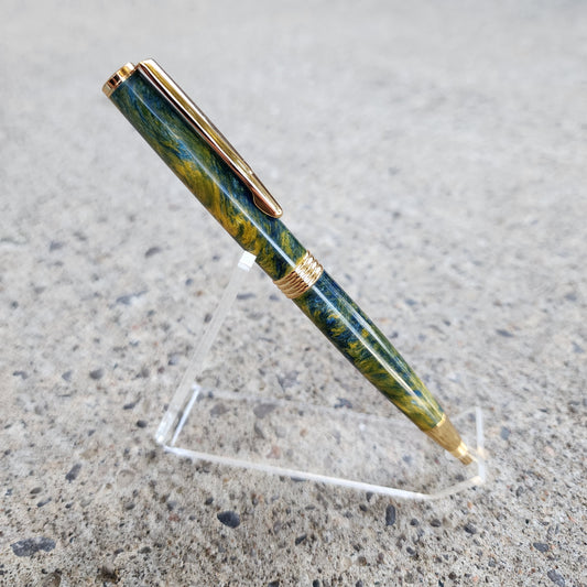 Custom Hand Turned Ballpoint Pen - Yellow/Blue