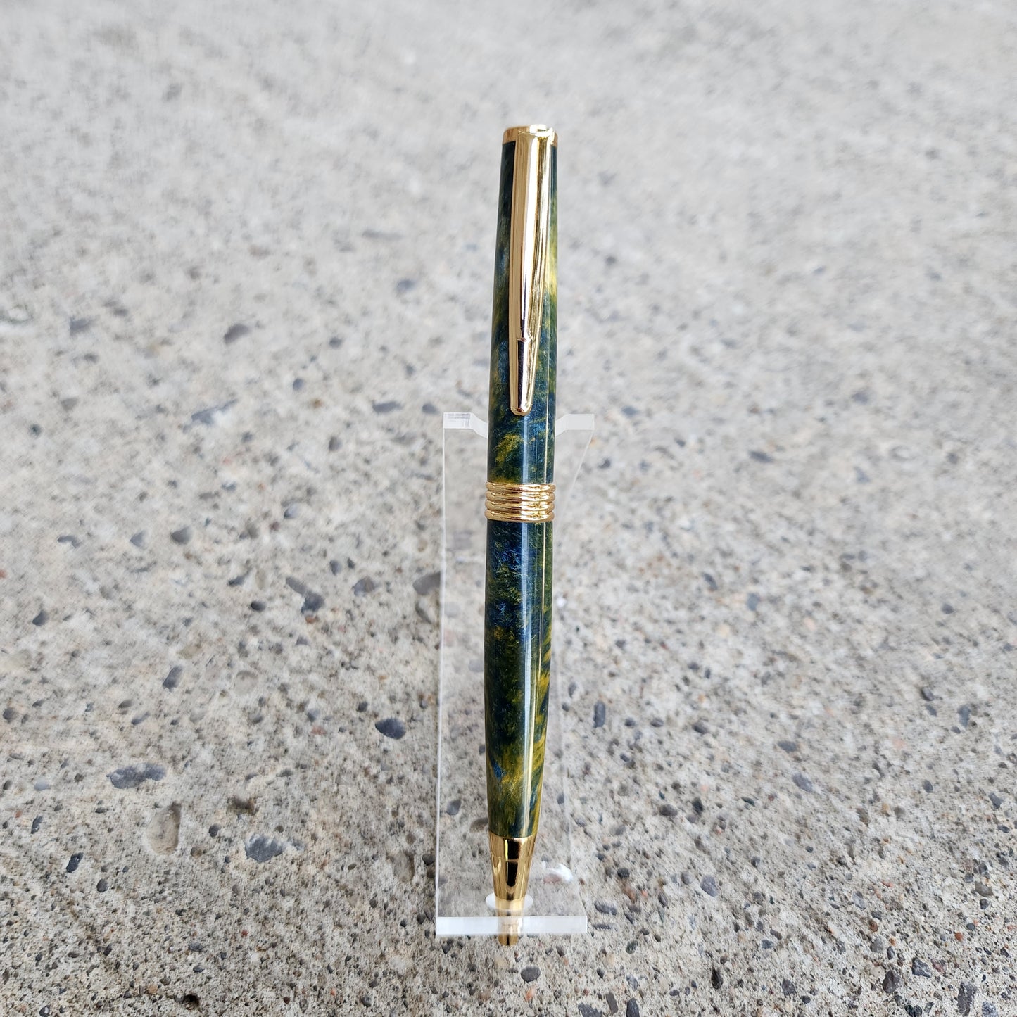 Custom Hand Turned Ballpoint Pen - Yellow/Blue