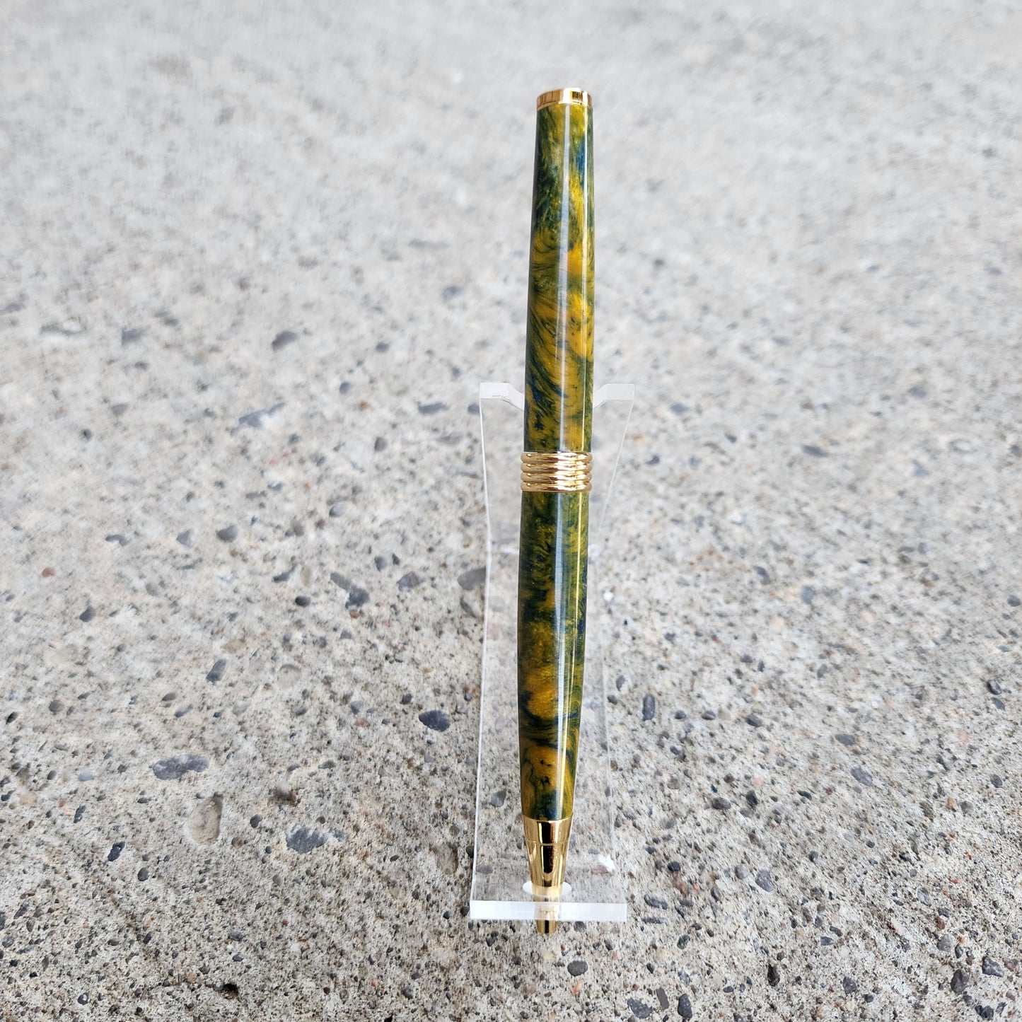 Custom Hand Turned Ballpoint Pen - Yellow/Blue