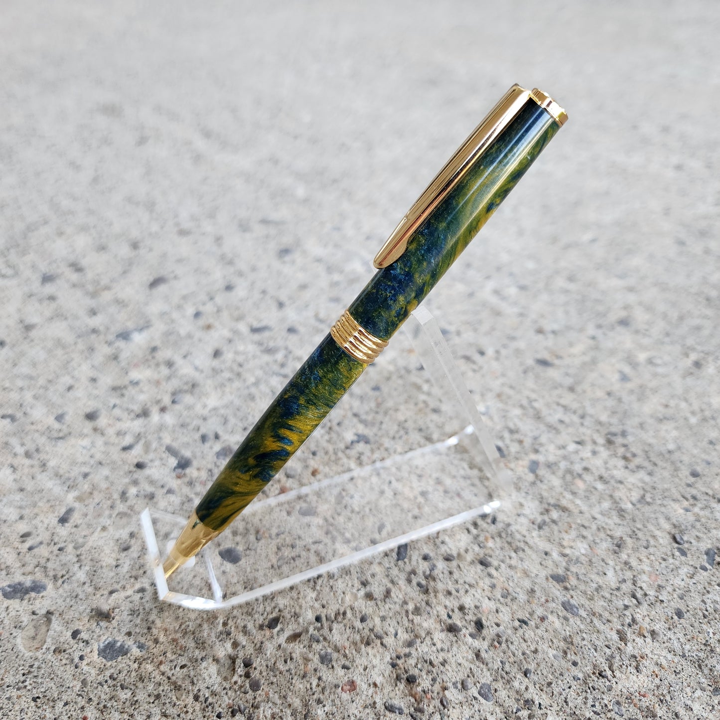 Custom Hand Turned Ballpoint Pen - Yellow/Blue