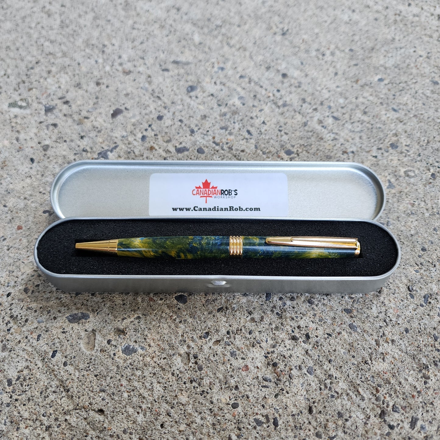 Custom Hand Turned Ballpoint Pen - Yellow/Blue