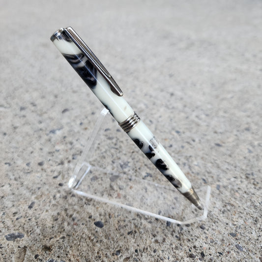 Custom Hand Turned Ballpoint Pen - White/Black Smoke 2
