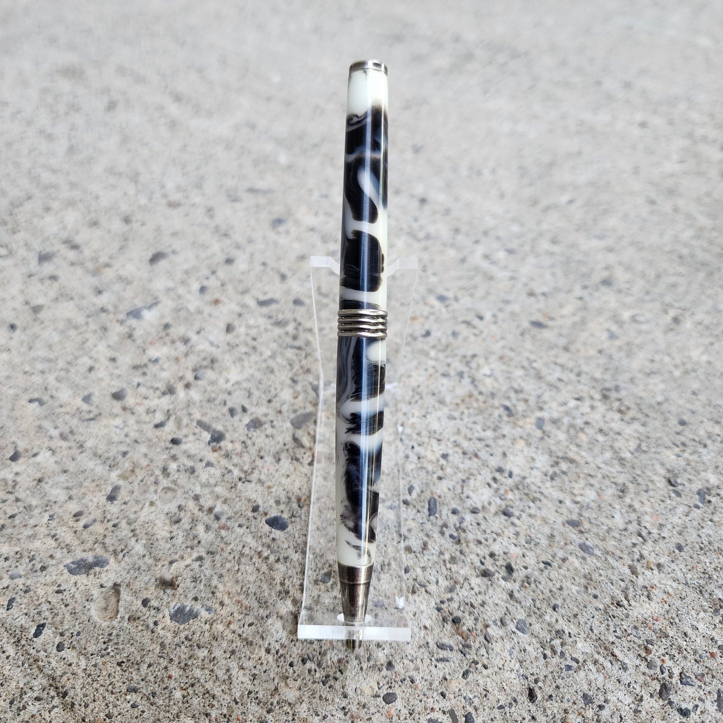 Custom Hand Turned Ballpoint Pen - White/Black Smoke 2