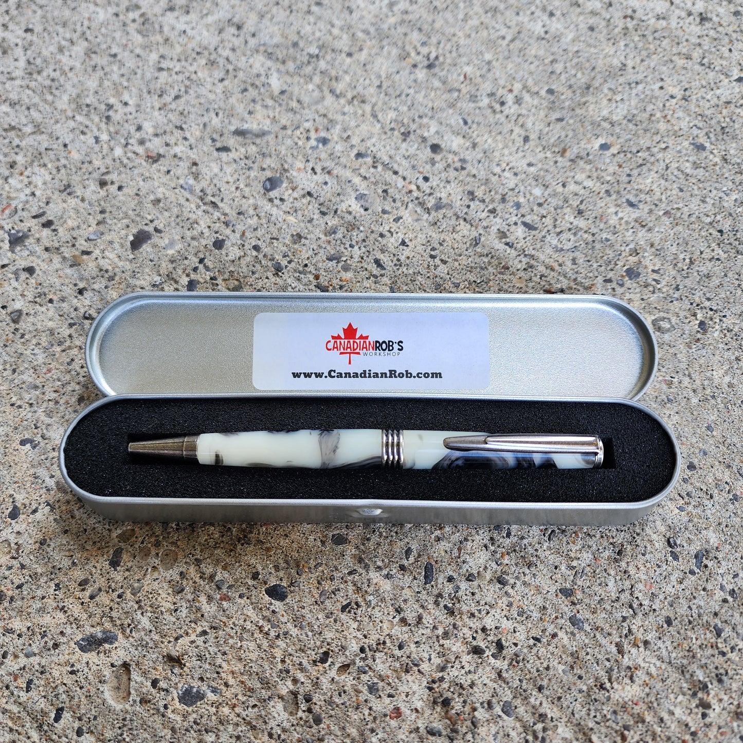 Custom Hand Turned Ballpoint Pen - White/Black Smoke 2