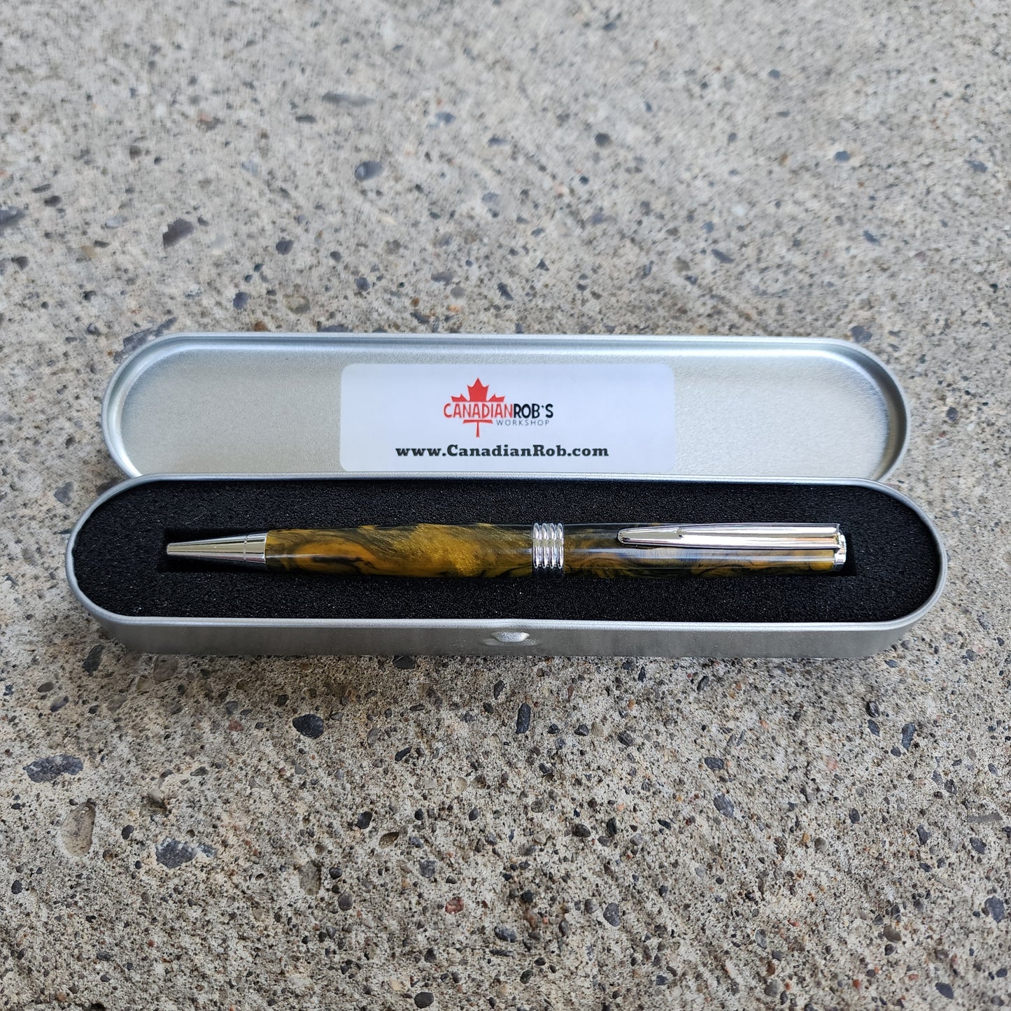 Custom Hand Turned Ballpoint Pen - Yellow/Black