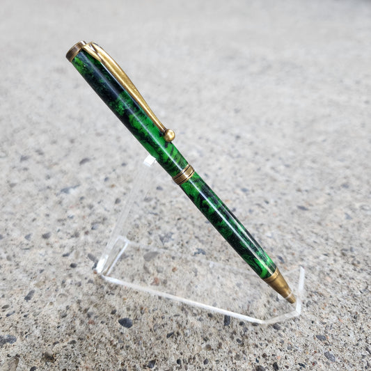 Custom Hand Turned Ballpoint Pen - Green/Black 1