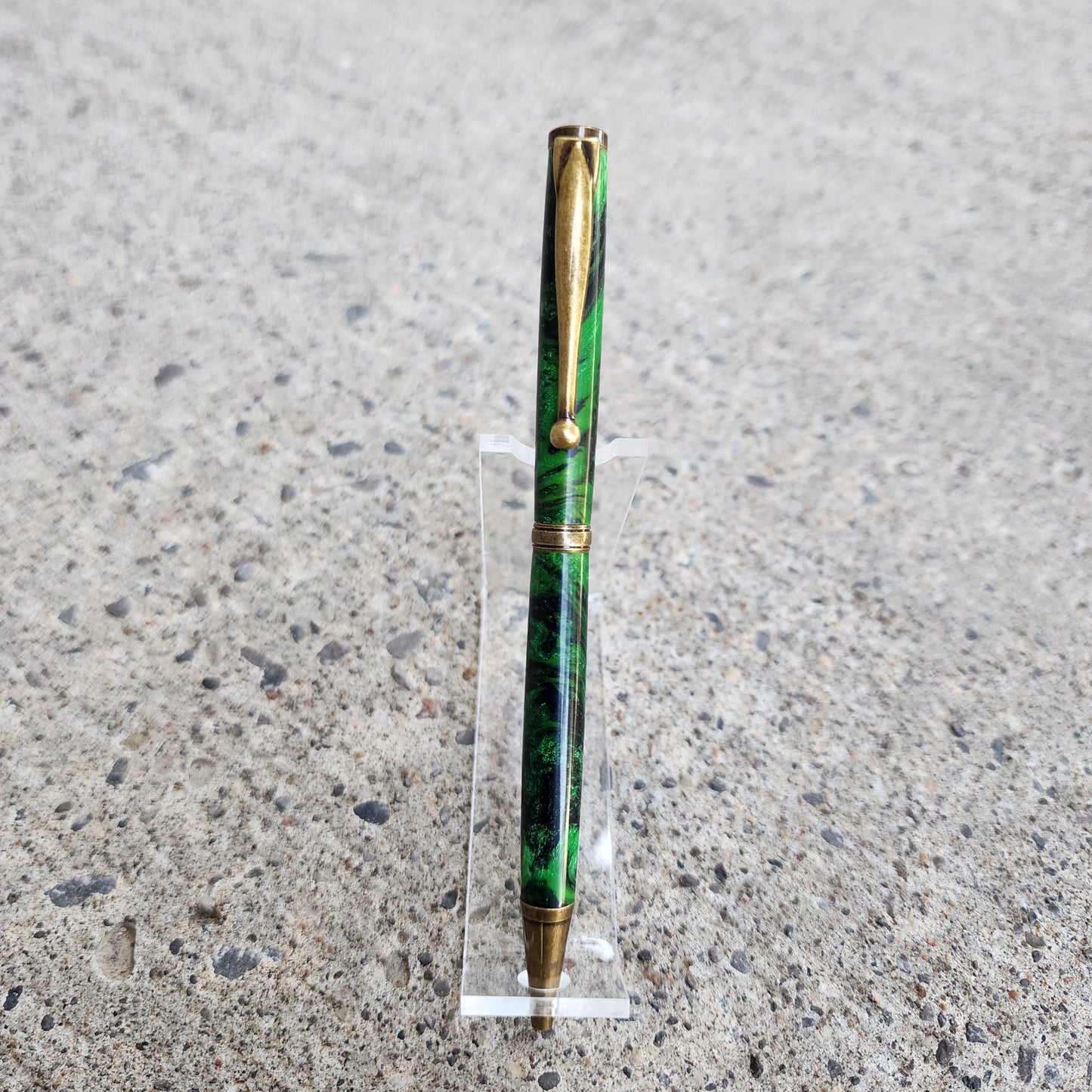 Custom Hand Turned Ballpoint Pen - Green/Black 1