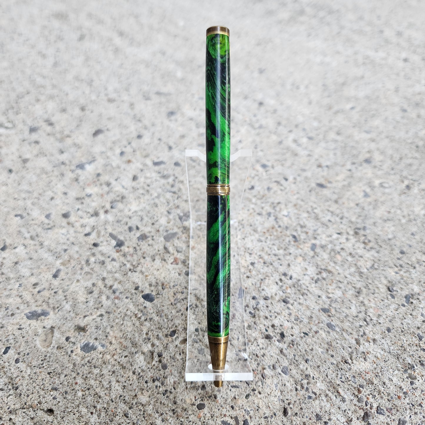 Custom Hand Turned Ballpoint Pen - Green/Black 1