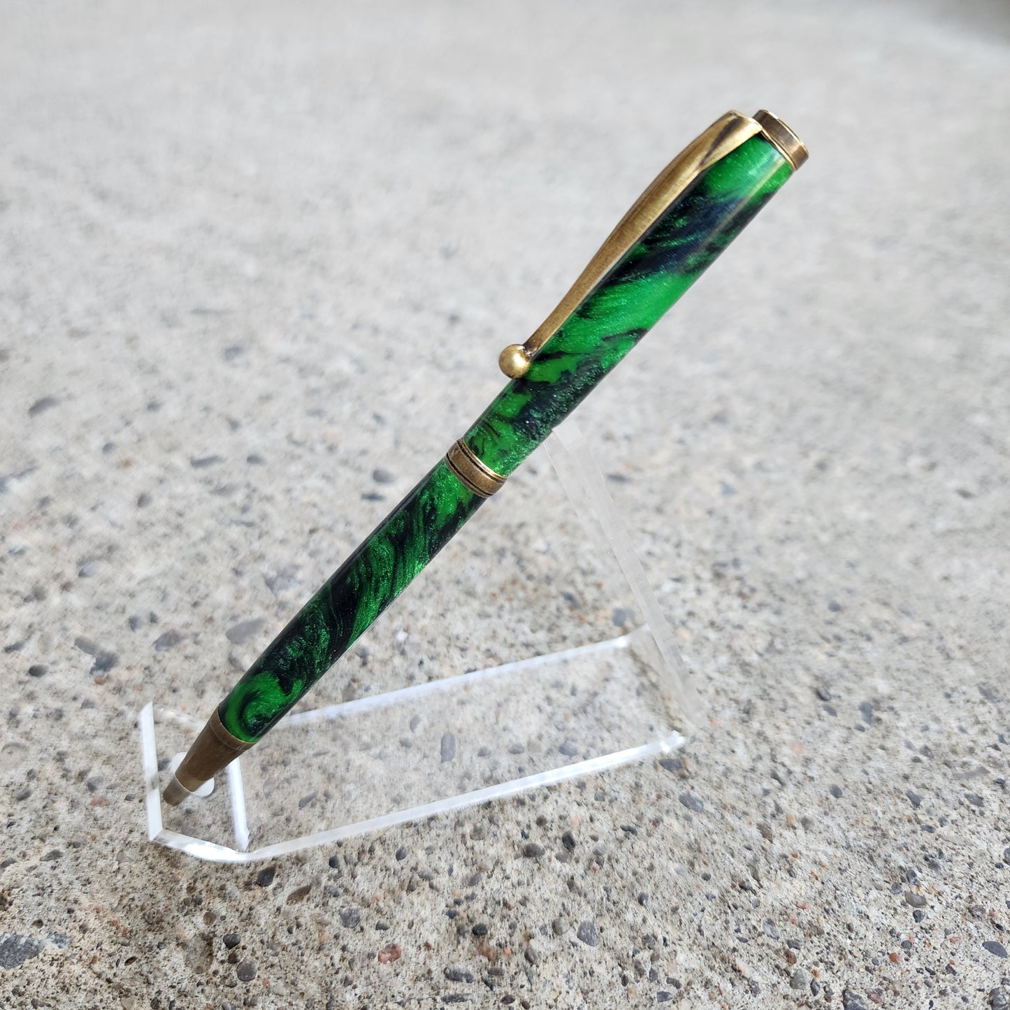 Custom Hand Turned Ballpoint Pen - Green/Black 1