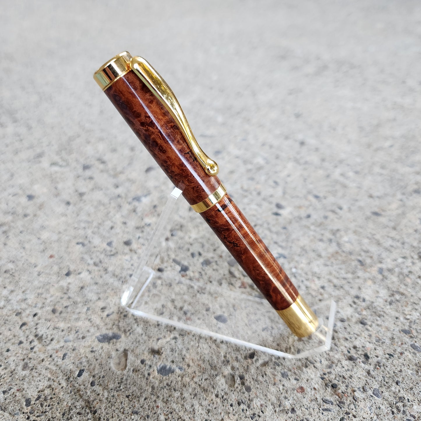 Custom Hand Turned Rollerball Pen - Amboyna Burl