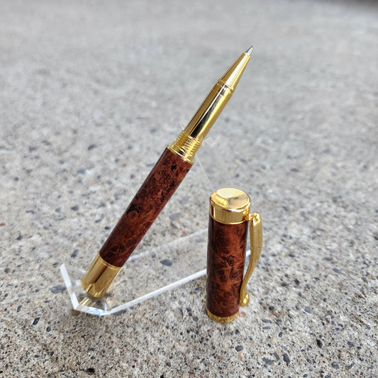 Custom Hand Turned Rollerball Pen - Amboyna Burl